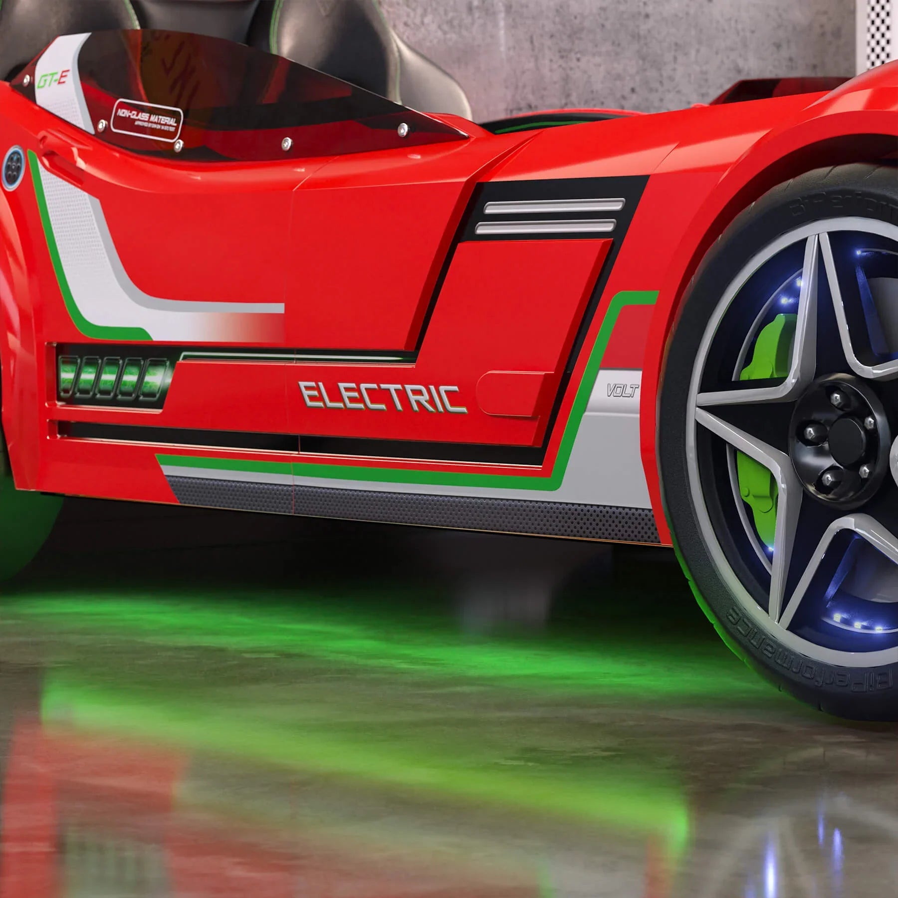 Легло-кола «GTE» + звук и LED осветление, с кожена тапицерия, цвят червен, за матрак 100х190см