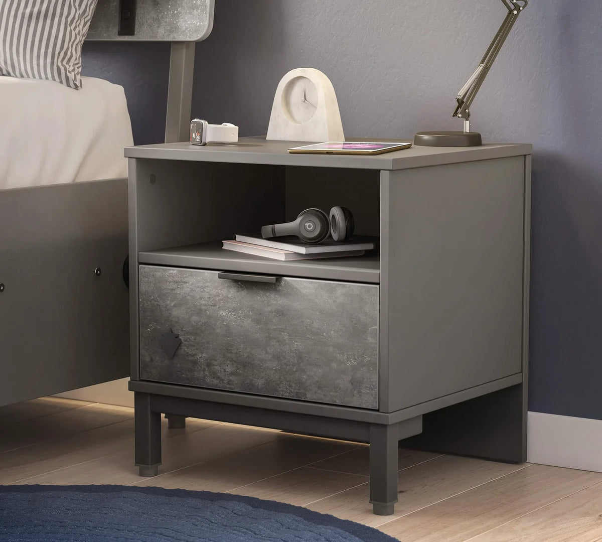 Нощно шкафче «Space Gray» + чекмедже и рафт, размер 47х50х43см