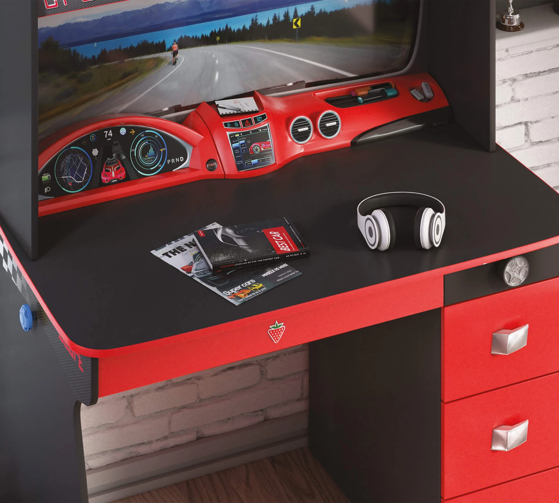 Бюро с надстройка «Champion Racer» + чекмеджета с органайзери, 3Д детайли, размери 115х174х68