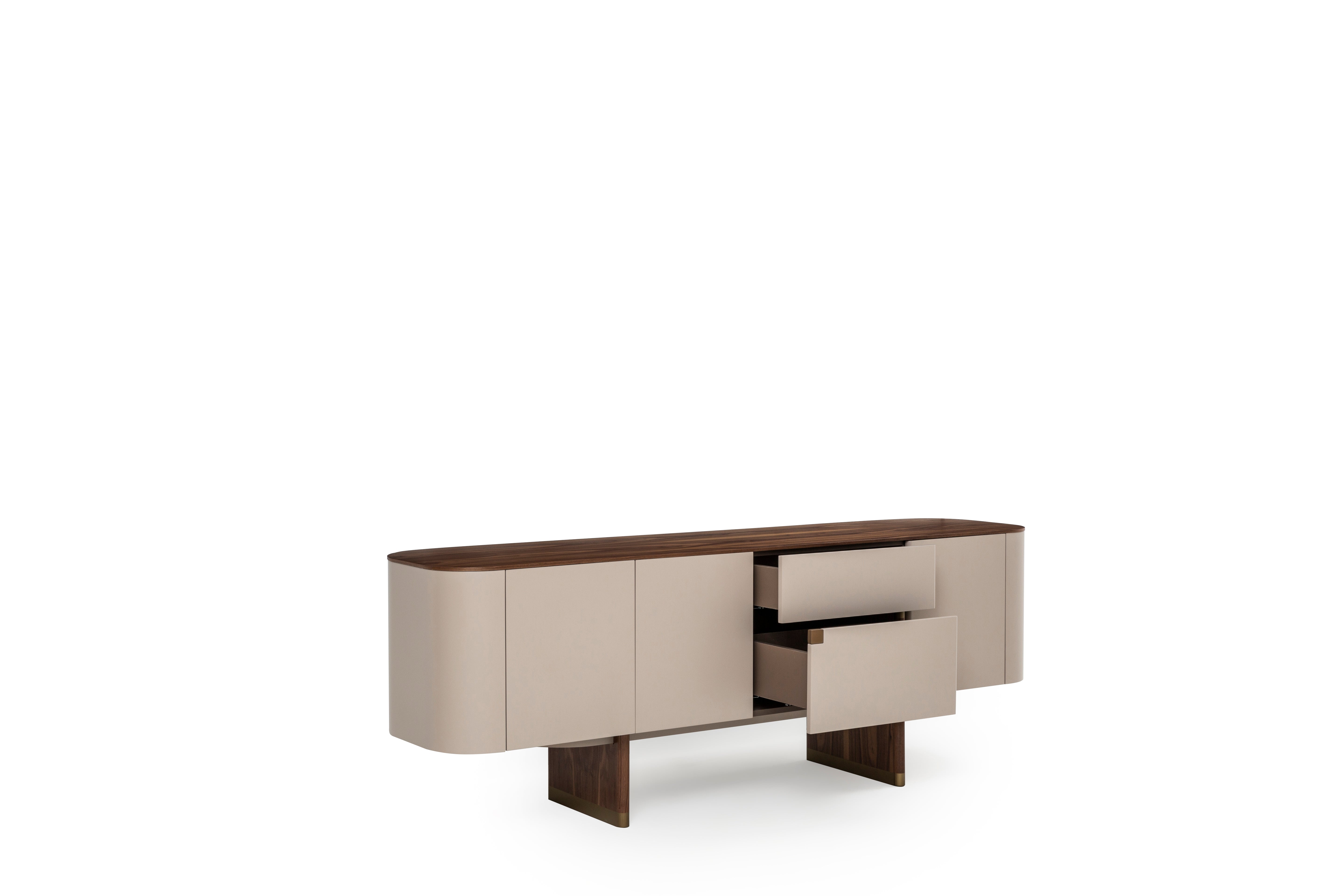Бюфет «Delta Bej Walnut» с естествен фурнир, с две чекмеджета, размер 220х79х51см