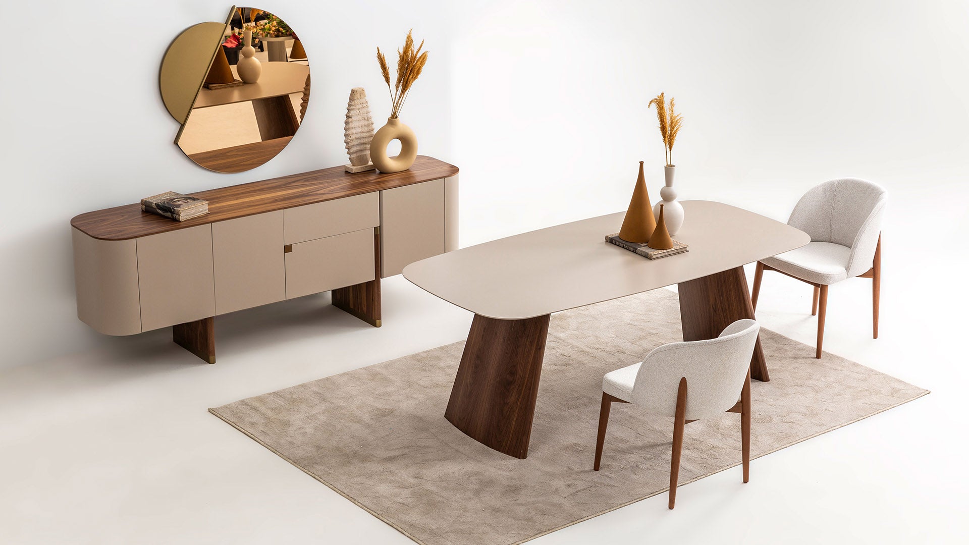 Трапезна маса «Delta Bej Walnut» + керамичен плот и естествен фурнир