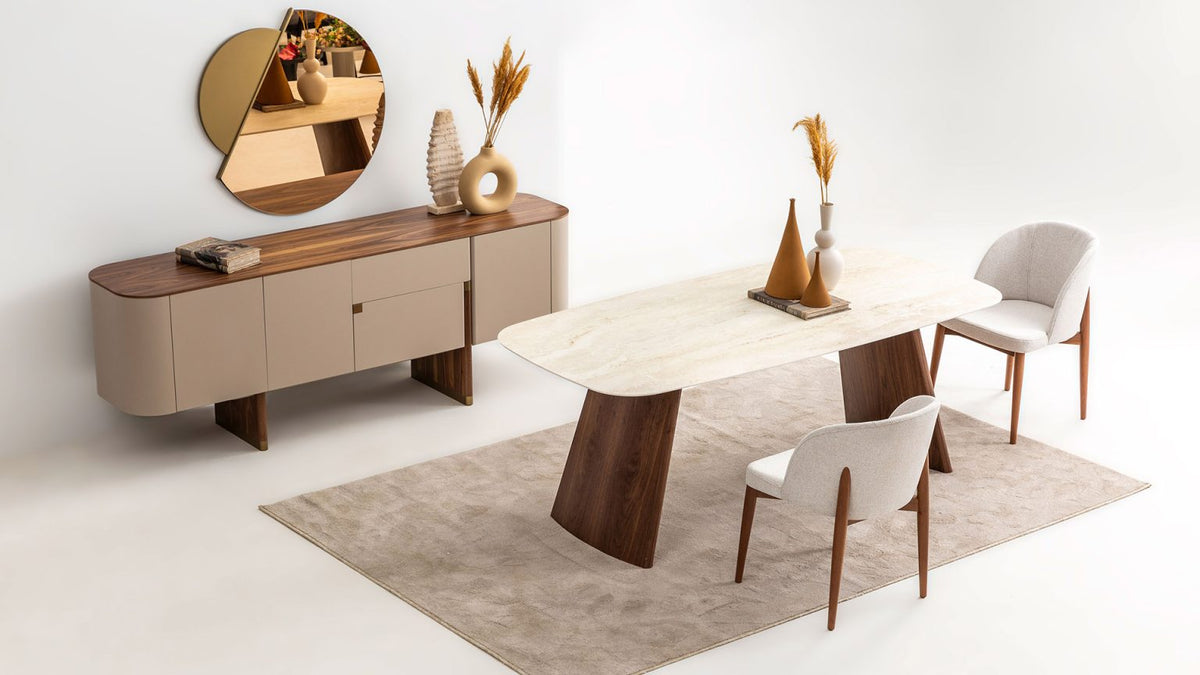 Трапезна маса «Delta Bej Walnut» + керамичен плот и естествен фурнир