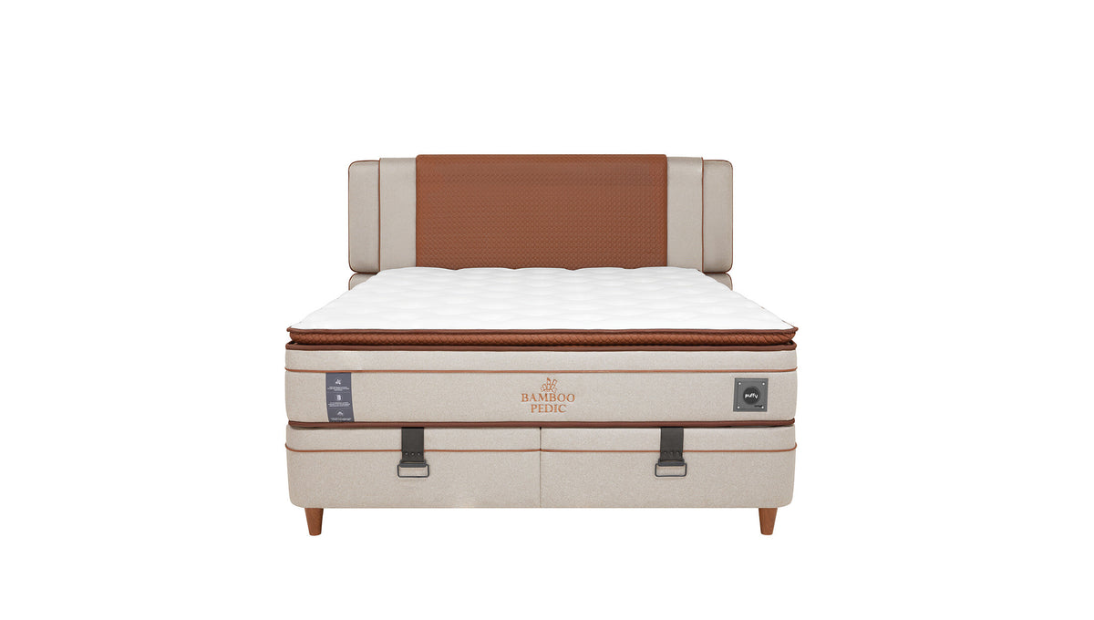 Тапицирано легло «Bamboo Pedic» + Матрак и табла - с място за съхранение, матрак с бамбукови влакна, с микрокапсули