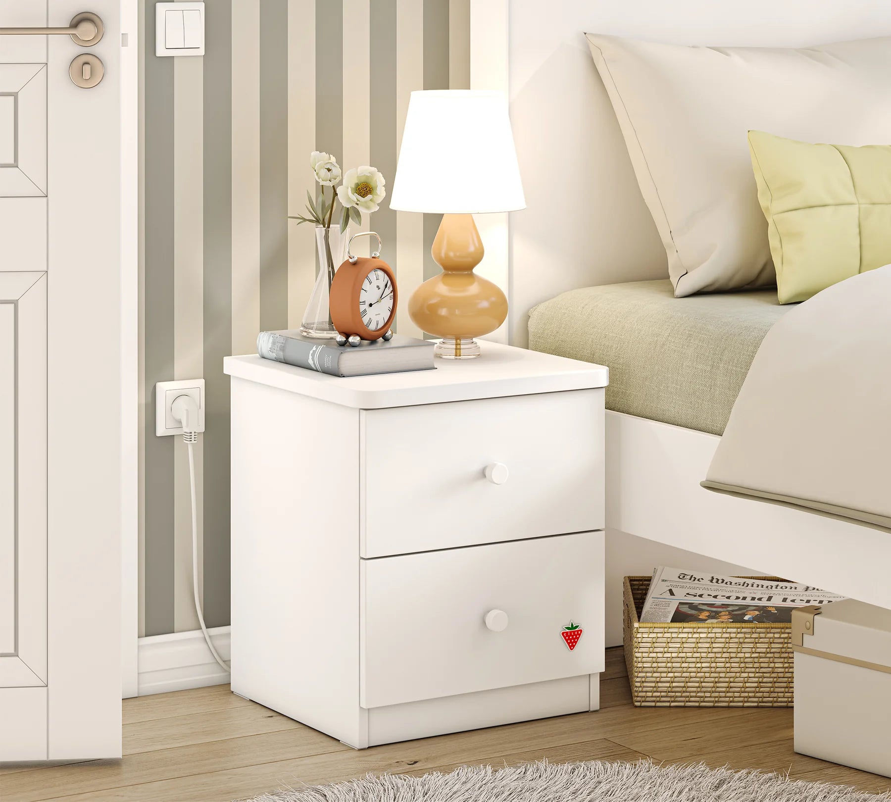 Нощно шкафче «Varia White» + две чекмеджета, размер 43х50х42см
