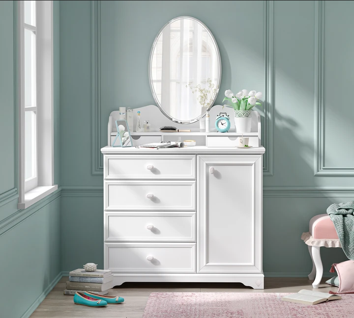 Скрин «Rustic White» с четири чекмеджета и шкаф, размер 101х86х48см