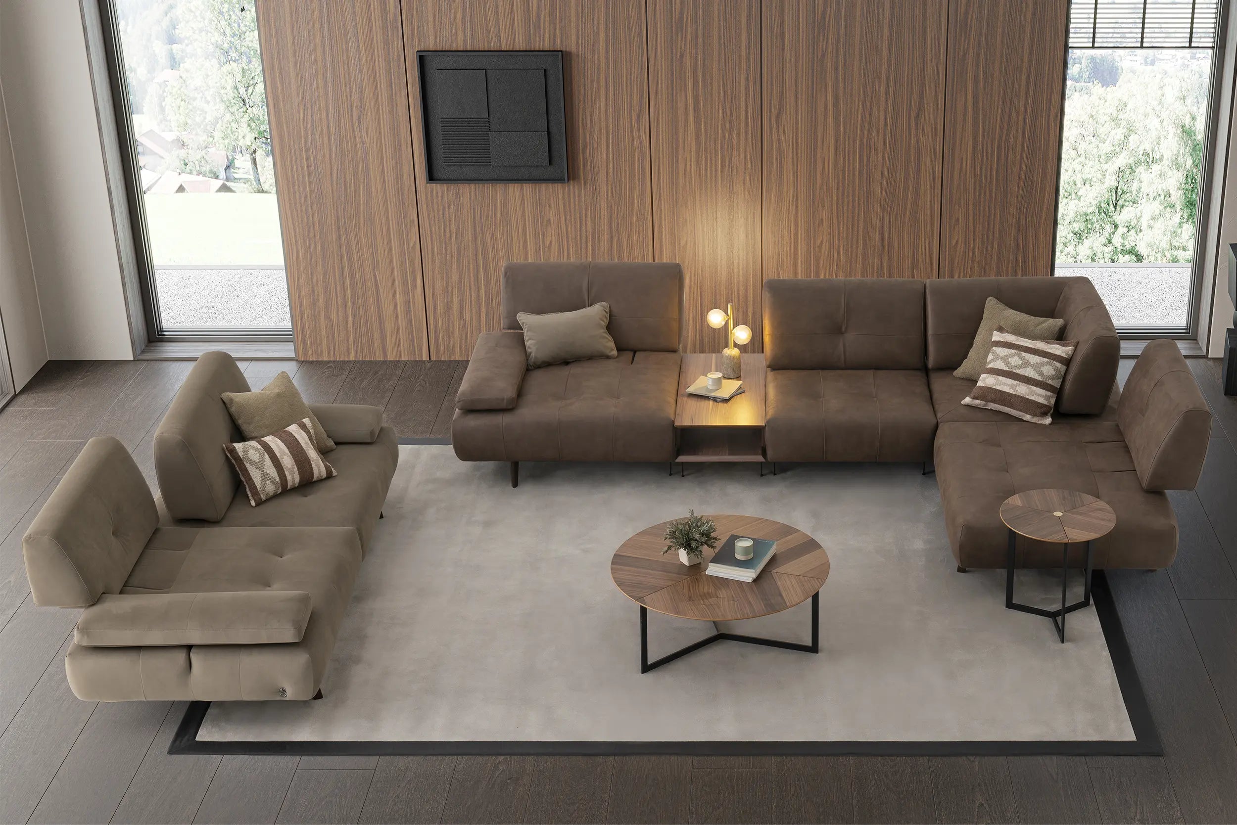 Ъглов разтегателен диван «Panamera Comfort» - Опция 35, с конзолна масичка, ширина 357см