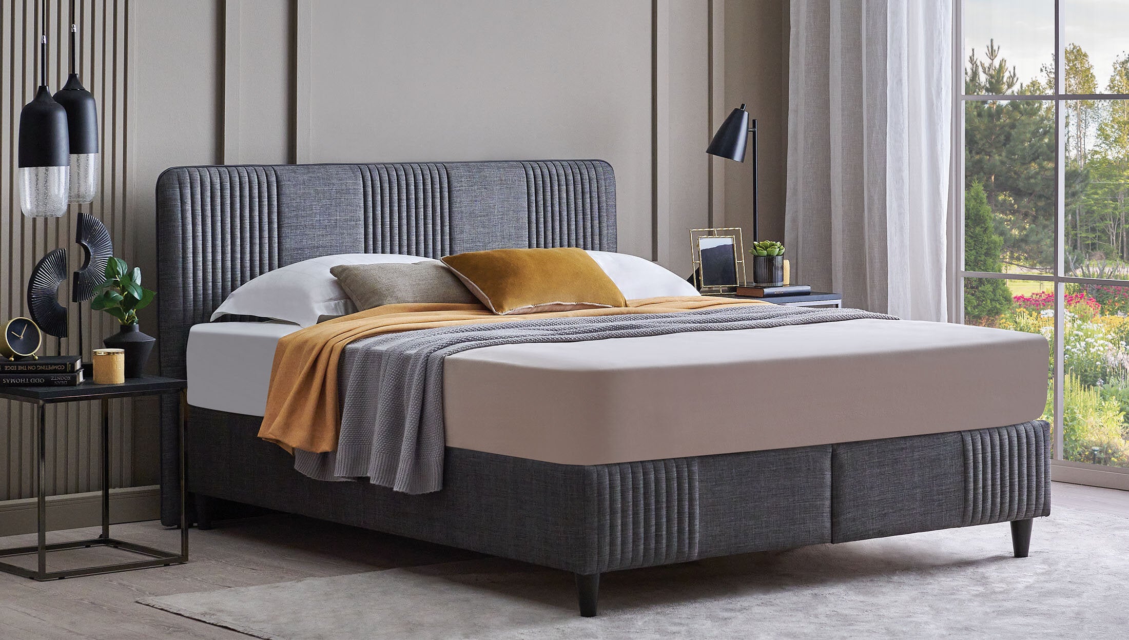 Тапицирана основа за легло «Wool Sense» с място за съхранение, повдигащ механизъм, система за безшумно затваряне